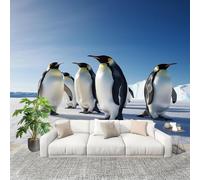 Tizhweqo Papel Pintado Pared Pingüino Papel Pintado Efecto 3D Animales Polares Salón Dormitorio Fotomurales Tejido No Tejido Murales Decorativos Pared Wallpaper for Walls (200x140 cm) 3018v