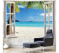 Tizhweqo Papel Pintado Pared Playa Papel Pintado Efecto 3D Vista Al Mar Salón Dormitorio Fotomurales Tejido No Tejido Murales Decorativos Pared Wallpaper for Walls (250x175 cm) 5683v