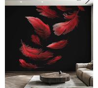 Tizhweqo Papel Pintado Pared Pluma Roja Papel Pintado Efecto 3D Fondo Negro Salón Dormitorio Fotomurales Tejido No Tejido Murales Decorativos Pared Wallpaper for Walls (150x105 cm) 5337v