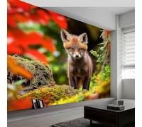 Tizhweqo Papel Pintado Pared Zorro Rojo Papel Pintado Efecto 3D Estilo Jungla Salón Dormitorio Fotomurales Tejido No Tejido Murales Decorativos Pared Wallpaper for Walls (450x315 cm) 1959v