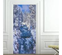 Tizhweqo Pegatina Puerta Nieve Pegatinas para Puertas Nieve Adhesivo Vinilo 3D Puerta Pegatina Pared Murales Papel Pintado Poster para Sala de Baño Decorativos 90x210 cm 6235a