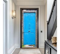 Tizhweqo Pegatina Puerta Puerta Azul Pegatinas para Puertas Azul Adhesivo Vinilo 3D Puerta Pegatina Pared Murales Papel Pintado Poster para Sala de Baño Decorativos 95x215 cm 3635a