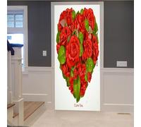 Tizhweqo Pegatina Puerta Rosas Rojas Pegatinas para Puertas Rosas Rojas Adhesivo Vinilo 3D Puerta Pegatina Pared Murales Papel Pintado Poster para Sala de Baño Decorativos 95x215 cm 4094a
