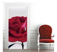 Tizhweqo Pegatina Puerta Rosas Rojas Pegatinas para Puertas Rosas Rojas Adhesivo Vinilo 3D Puerta Pegatina Pared Murales Papel Pintado Poster para Sala de Baño Decorativos 85x215 cm 3793a
