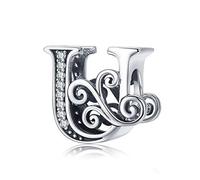 TIZU Abalorios Letra U de Plata de Ley 925 Charm Originales Iniciales para Pulsera Collar Regalo para Mujer Niña Mama