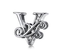 TIZU Abalorios Letra V de Plata de Ley 925 Charm Originales Iniciales para Pulsera Collar Regalo para Mujer Niña Mama