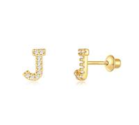 TIZU Pendientes Letra J Plata de Ley 925, Pendientes iniciales Niñas y Mujer Regalos de Cumpleaños