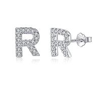 TIZU Pendientes Letra R Plata de Ley 925, Pendientes iniciales Niñas y Mujer Regalos de Cumpleaños