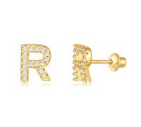 TIZU Pendientes Letra R Plata de Ley 925, Pendientes iniciales Niñas y Mujer Regalos de Cumpleaños