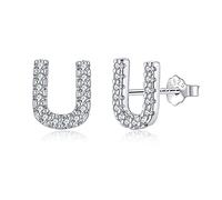 TIZU Pendientes Letra U Plata de Ley 925, Pendientes iniciales Niñas y Mujer Regalos de Cumpleaños