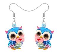 TIZURO Día de San Valentín Acrílico Azul Bonito Búho Pendientes Colgante Divertido Pájaros Salvajes Animales Novedad Joyería Para Corazón Mujeres Niñas Dijes Regalos de Disfraz (Azul)