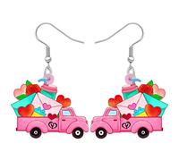 TIZURO Día de San Valentín Acrílico Colorido Globo Oso Camión Pendientes Colgante Divertido Dulce Amor Letra Coche Novedad Joyería Para Corazón Mujeres Niñas Dijes Regalos de Disfraz (Rosa)