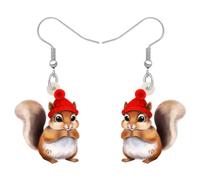TIZURO Pendientes de acrílico de Navidad con diseño de ardilla y sombrero de Papá Noel, diseño de dibujos animados, animales salvajes, joyas novedosas para mujer, regalos de Navidad, Medium, Acrílico,