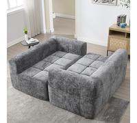 TIZZ Cómodo sofá para 2 personas, no requiere montaje, sofá esponjoso con un cojín, bolsillos laterales para mando a distancia y teléfono móvil, ordenado y elegante, gris