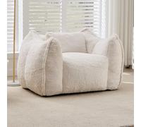 TIZZ Giant Faux Fur Bean Bag Chair with Pillow, Floor Sofa for Living Room Bedroom, Beige