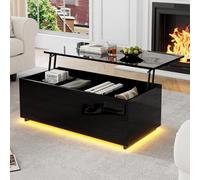 TIZZ Mesa de centro moderna negra de alto brillo, espacio de almacenamiento oculto, mesa auxiliar hidráulica elevable, 100 x 50 x 35 cm, capacidad de carga 40 kg