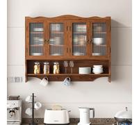 TIZZ Retro 4 Door Wall Mounted Cabinet 100 cm, Featuring Two Layers of Storage Space and An Open Hook Rack Space, Suitable for Bathrooms, Kitchens, Dining Rooms, Brown