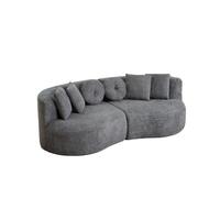 TIZZ Sofá modular de chenilla de dos piezas, color antracita, forma de anacardo curvado, sin reposabrazos, respaldo continuo, 6 cojines de diferentes formas, gris