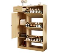 TIZZ Zapatero de ratán, 3 solapas, 1 cajón, 1 puerta, multifuncional, armario de almacenamiento, pasillo, salón, apartamentos pequeños, 80,5 x 25 x 125 cm, natural