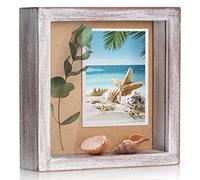 TJ.MOREE - Caja de Sombras pequeña, Marco de 14,2 x 14,2cm, Caja de Sombras, Marco de Fotos de Madera con Cristal, Recuerdos de Boda, medallas, Fotos para Pared y Mesa, Color Rojo Blanqueado