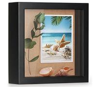 TJ.MOREE Small Shadow Box Frame 14,2 x 14,2cm Caja de Sombra Caja de imágenes Marco de Madera con Vidrio Medallas de Recuerdos de Boda Fotos para Pared y Mesa - Negro