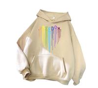 TJ-Sheenbo Sudadera con capucha Rainbow Heart Pride para mujer, sudadera gráfica de festival gay y orgullo LGBT de manga larga casual, caqui, XL