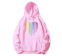 TJ-Sheenbo Sudadera con capucha Rainbow Heart Pride para mujer, sudadera gráfica de festival gay y orgullo LGBT de manga larga casual, rosa, XL