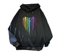 TJ-Sheenbo Sudadera con capucha Rainbow Heart Pride para mujer, sudadera gráfica de festival gay y orgullo LGBT de manga larga casual, Negro, XXL