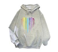 TJ-Sheenbo Sudadera con capucha Rainbow Heart Pride para mujer, sudadera gráfica de festival gay y orgullo LGBT de manga larga casual, gris, S