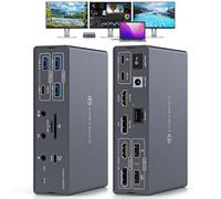 TJCXELE 19-in-1 Displaylink Docking Station 3 Monitors with HDMI DP, for M1/M2/M3/M4&Windows USB C Laptop Docking Station Triple Display 4K 60Hz with PD 100W,10Gbps USBC/A Ethernet/Card Readers/Audio