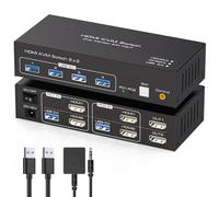 TJCXELE 4K120Hz HDMI USB 3.0 KVM Switch 2 PC 2 Monitores para Computadoras Comparte y 4 Puertos USB Conmutador KVM Admite Modos de Copiar&Extender con Cable