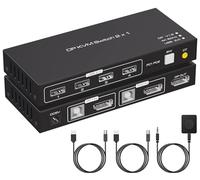 TJCXELE 4K60Hz DisplayPort KVM Switch 2PC 1 Monitor USB 2.0 KVM Switch para 2 PC y 1 Monitor con 4 puertos USB, adecuado para ratón, teclado, impresora, U Stick, viene con cables USB A-B