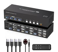 TJCXELE 8K60Hz 2 Displayport+HDMI KVM Switch 4 PC 3 Monitores USB 3.0 Triple Monitor KVM Switches DP1.4+HDMI2.1 para Compartes y 4 Dispositivos con Control Remoto& USB-Cables
