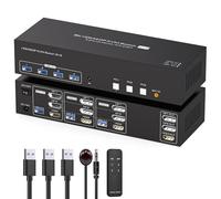 TJCXELE 8K60Hz HDMI+2 Displayport KVM Switch 3 PC 3 Monitores USB 3.0 Conmutadores KVM Triple Monitor 4k144Hz para Comparte y 4 Dispositivos con Control Remoto