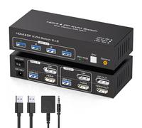 TJCXELE DisplayPort + HDMI 4K60Hz USB3.0 Conmutador KVM Monitor Dual para 2 PC Comparta 2 monitores y 4 dispositivos USB Admite Modo Copiar y Extender con Cables USB A-A