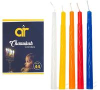 TJDC Velas de Janucá coloridas, tamaño estándar para la mayoría de las menorahs, colores surtidos, cera de calidad, 44 unidades para las 8 noches de Hanukkah de AR Candles (coloridas)