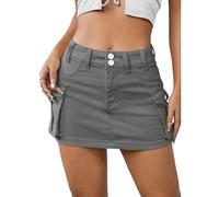 TJDKKYH Falda Tipo Cargo Ajustada, Falda Tipo Cargo de Cintura Baja, Minifalda Vaquera Tipo Cargo con Botones para Mujer (M,Gray)
