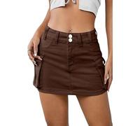TJDKKYH Falda Tipo Cargo Ajustada, Falda Tipo Cargo de Cintura Baja, Minifalda Vaquera Tipo Cargo con Botones para Mujer (L,Brown)