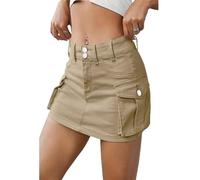 TJDKKYH Falda Tipo Cargo Ajustada, Falda Tipo Cargo de Cintura Baja, Minifalda Vaquera Tipo Cargo con Botones para Mujer (XL,Khaki)