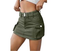 TJDKKYH Falda Tipo Cargo Ajustada, Falda Tipo Cargo de Cintura Baja, Minifalda Vaquera Tipo Cargo con Botones para Mujer (M,Green)