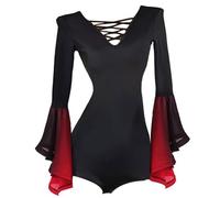 TJDWPRRD Body de Baile Latino para Mujer Leotardo Salsa Tango Manga Trompeta Ropa de Baile con Cuello en V para Ballet Gimnasia Trajes de Rendimiento de Danza Cha Cha,B,S