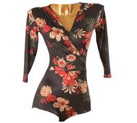 TJDWPRRD Disfraces de Práctica de Salón de Baile Body Superior de Rendimiento Latino para Mujer Leotardo Vestido de Salsa Tango Estampado Ropa Entrenamiento Cha Cha Cuello en V,A,L