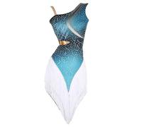 TJDWPRRD Ropa de Competición Salón de Baile Trajes de Rendimiento Latina Exquisitos Vestidos de Baile Salsa Tango Sin Mangas para Damas Falda de Baile con Borlas para Rumba Samba,A,XXL