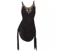 TJDWPRRD Ropa de Rendimiento Baile Latino Sin Espalda Vestidos de Competición de Tango Cha Cha con Borlas Falda Salsa Tirantes Traje de Baile Exquisito para Rumba Samba,Negro,L