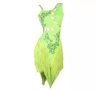 TJDWPRRD Traje de Rendimiento Latina para Damas Vestidos de Salón de Baile con Borlas Ropa de Concurso de Salsa Tango con Pedrería Falda de Baile Cha Cha Profesional,D,XL