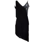 TJDWPRRD Trajes de Baile Latino Vestidos Rendimiento de Salón de Baile para Mujeres Ropa de Baile de Salsa Cha Cha Flapper con Flecos Falda de Entrenamiento de Tango Sin Mangas,Negro,XXL
