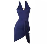 TJDWPRRD Trajes de Salón de Baile Sin Espalda Vestidos de Baile Latino con Cuello en V para Damas Falda de Rendimiento de Salsa Tango Ropa de Práctica de Baile Cha Cha Sin Mangas,A,L