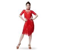 TJDWPRRD Vestido de Baile Latino con Borlas para Rendimiento Ropa de Baile de Tango Cha Cha para Mujer Falda de Práctica de Salsa Transpirable Traje de Baile para Rumba Samba,Rojo,XL