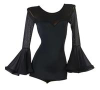 TJDWPRRD Vestido de Baile Latino para Mujer Trajes Rendimiento de Tango Salsa Body Salón de Baile Cha Cha Leotardo Suave para Ballet Falda de Danza Gimnasia con Manga de Trompeta,A,XXL