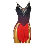 TJDWPRRD Vestido de Competición Latina Profesional con Borlas Trajes de Salón de Baile Sin Espalda Ropa Rendimiento Tango Cha Chá Falda de Baile con Tirantes para Rumba Samba,A,XXL